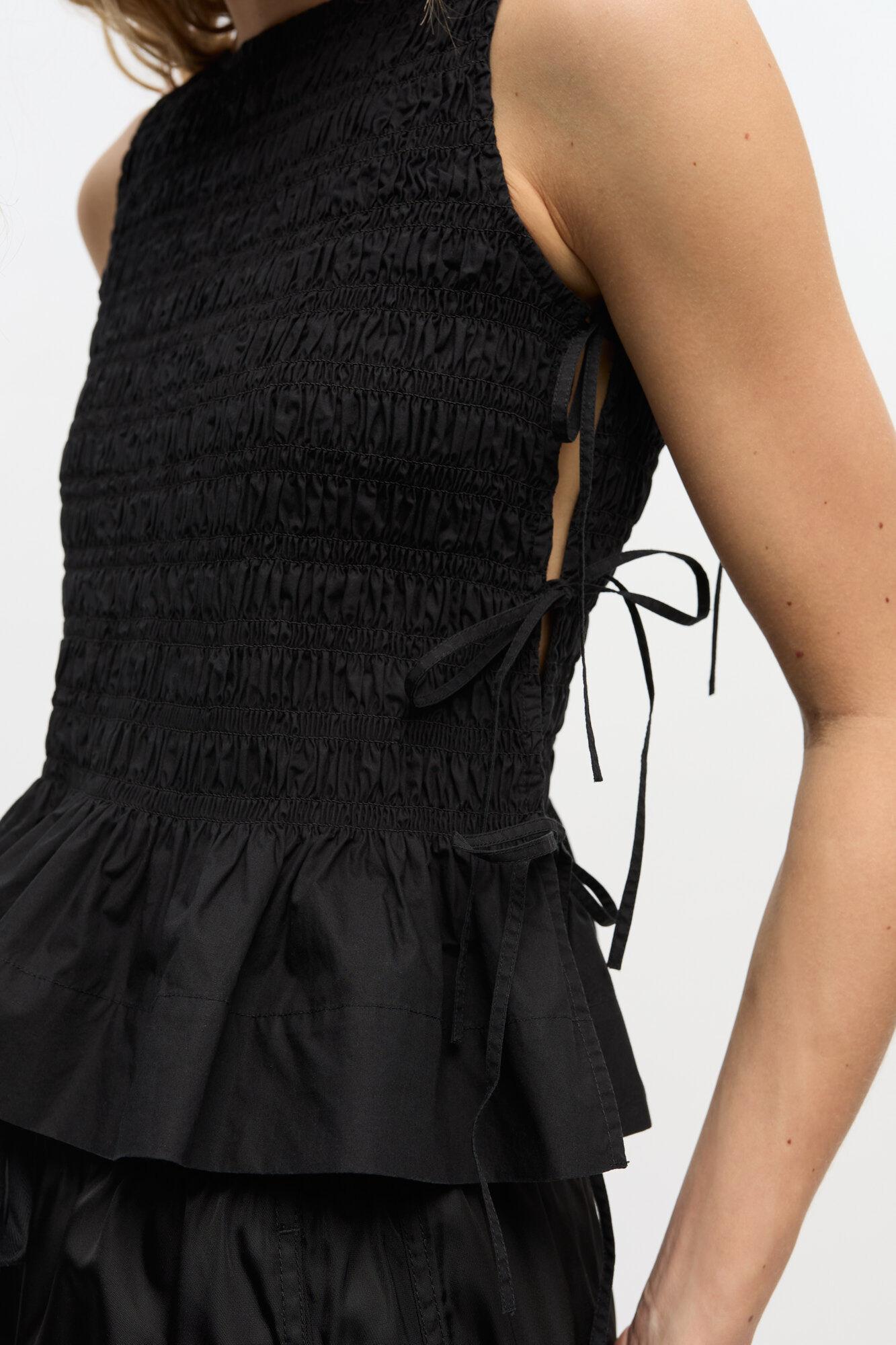 Black Cotton Smock Tie Top Product Image