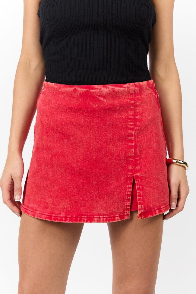 My Favorite Red Acid Wash Side Slit Denim Skort SALE Product Image