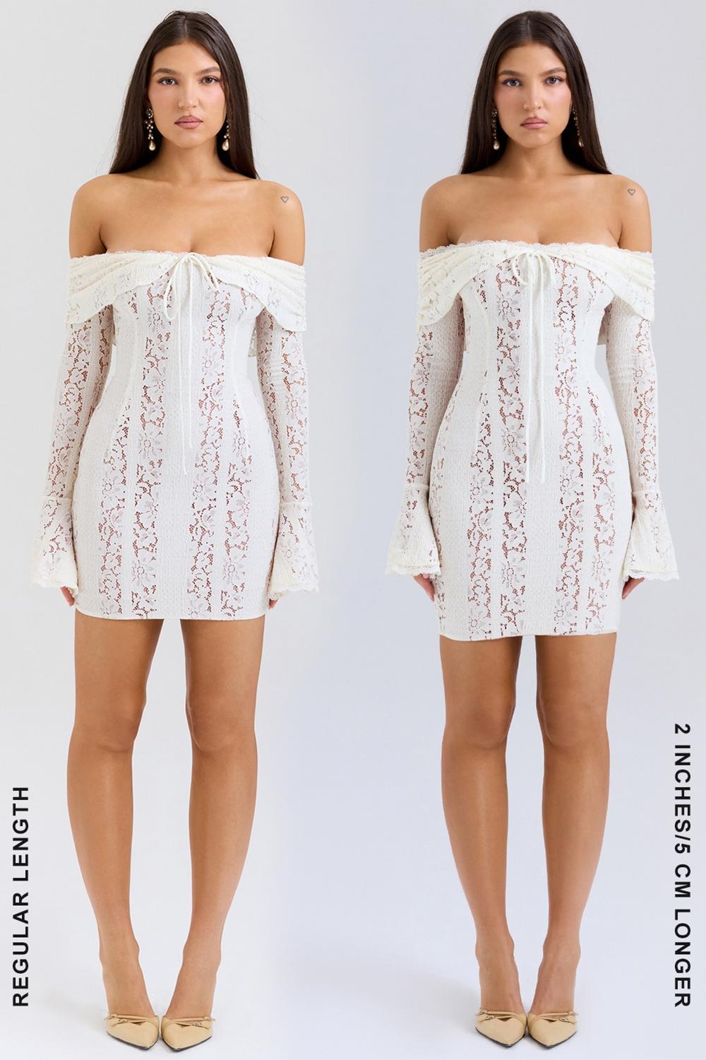 Sadie  vintage cream floral lace off shoulder mini dress Product Image