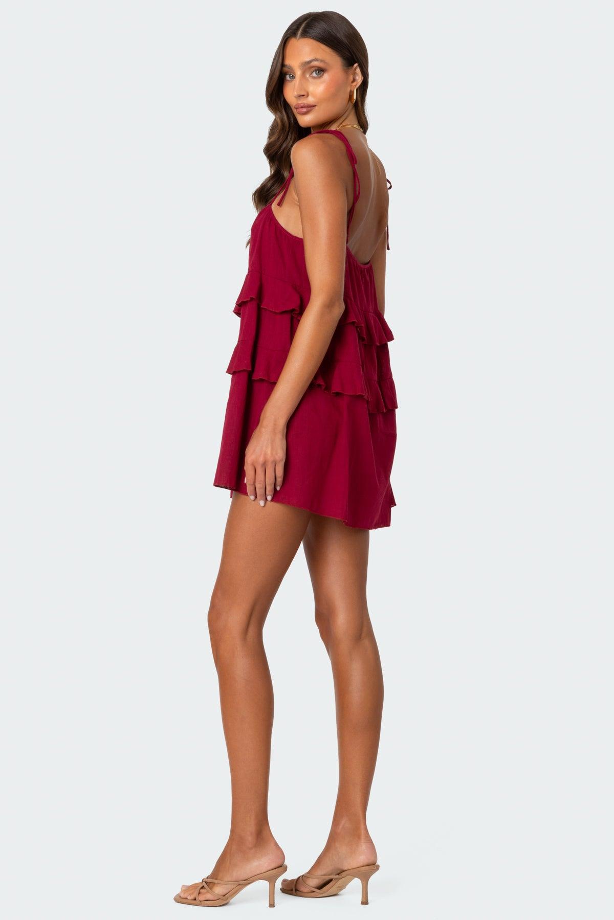 Dorothia Sheer Linen Look Mini Dress Product Image