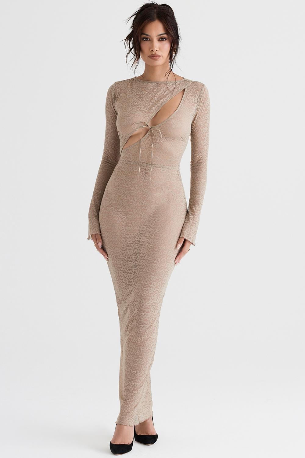 Giovanna  stone floral lace maxi dress Product Image