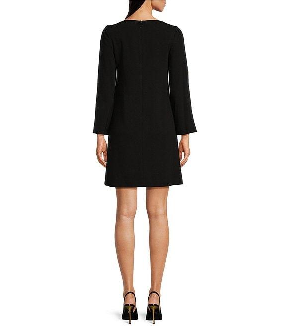 Donna Karan Boat Neck Long Open Sleeve Cady Crepe Sheath Dress Product Image