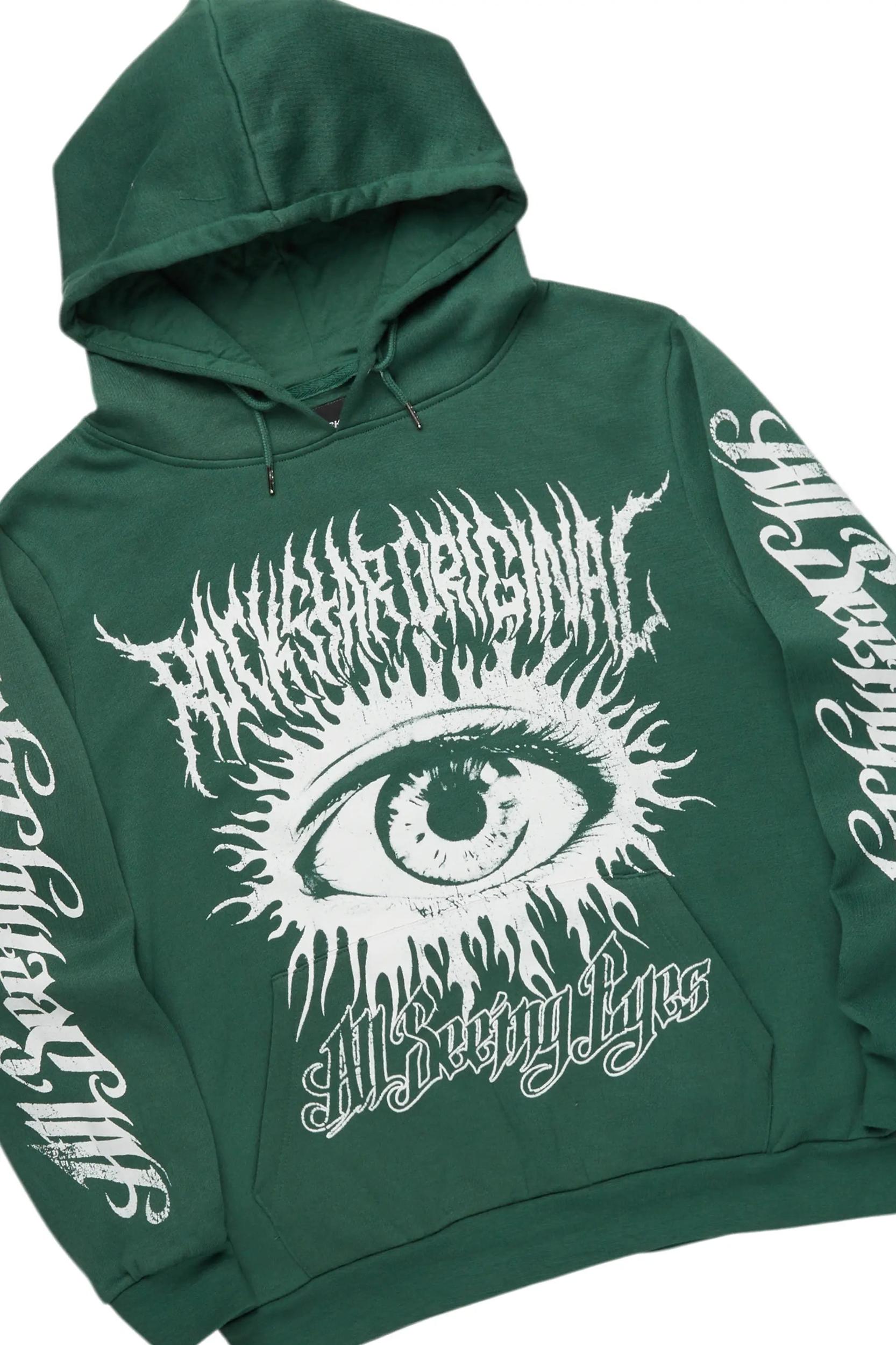 All Seeing Eyes Dark Green Stacked Flare Track Pant Set Male Product Image