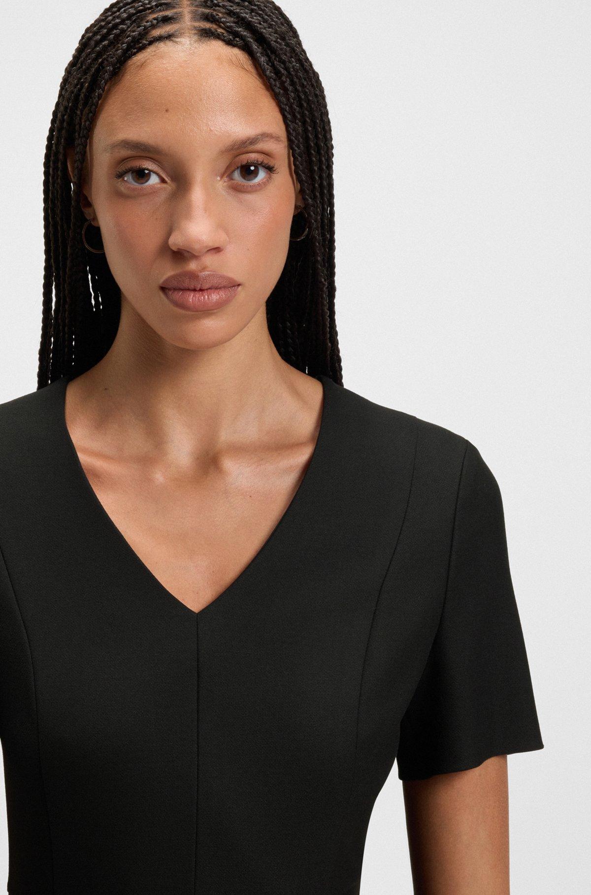 BOSS - V-neck dress in stretch fabric - Black Product Image