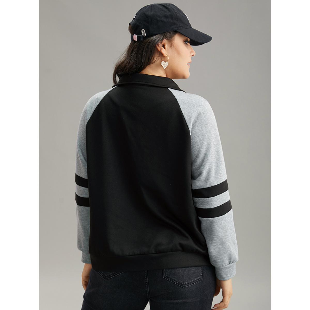 Plus Size Contrast Contrast Trim O Ring Zipper Jacket Women Black Contrast Everyday Jackets BloomChic 14-16/1X Product Image