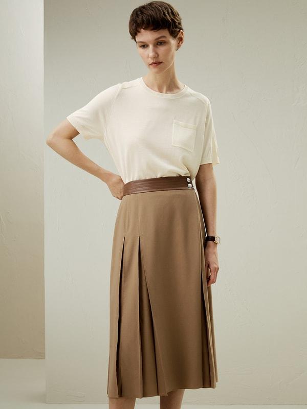 Merino Wool Wrap Midi Skirt Product Image