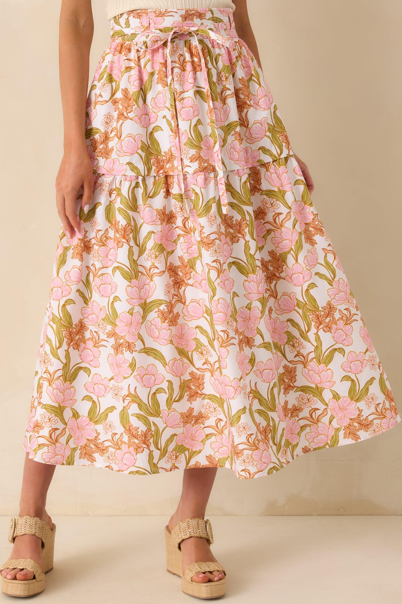Everything I Ever Wanted Pink Floral Print Cotton Maxi Skirt Product Image