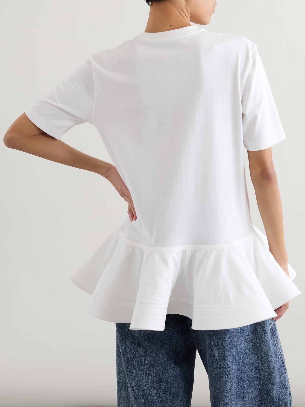 ALAÏA Oversized Poplin-trimmed Cotton-jersey Peplum T-shirt In White Product Image