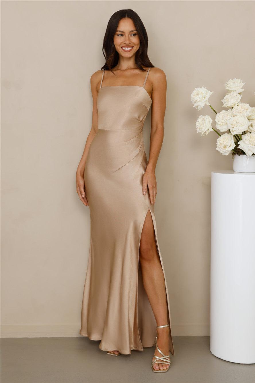 The Violetta Satin Maxi Dress Champagne Product Image