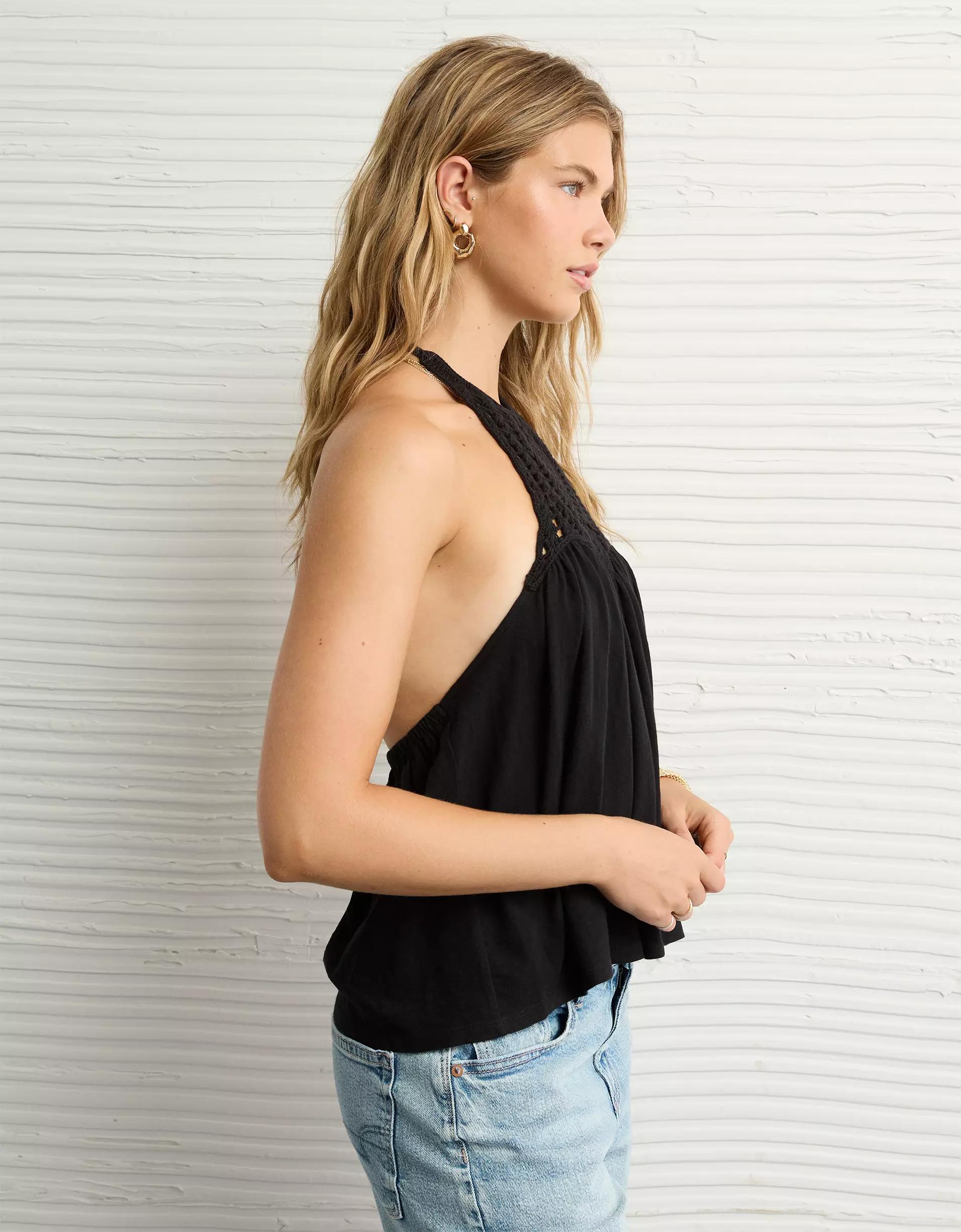 AE Sunchaser Knit Crochet Halter Top Product Image