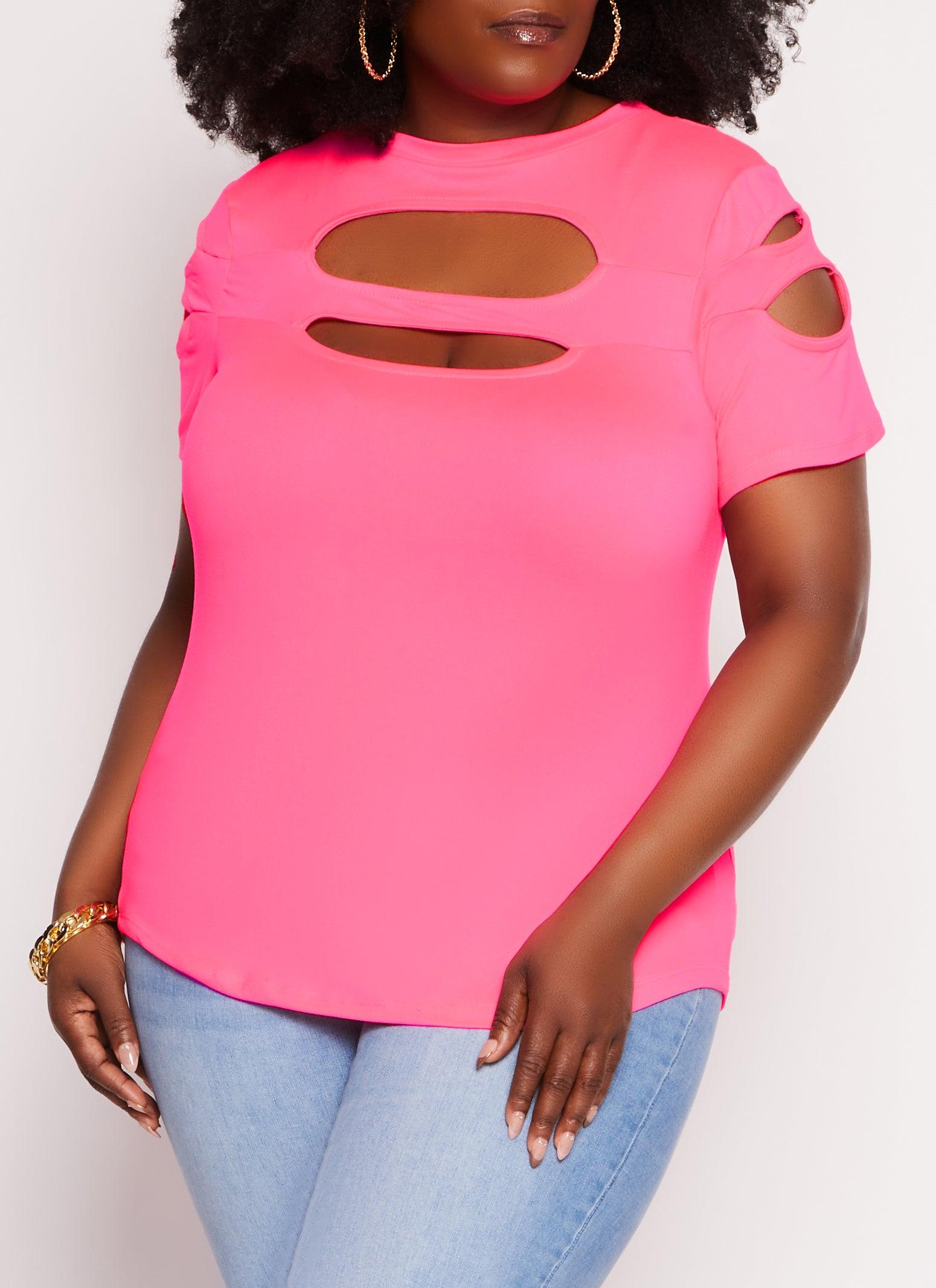 Womens Plus Size Cut Out Crew Neck T Shirt Product Image
