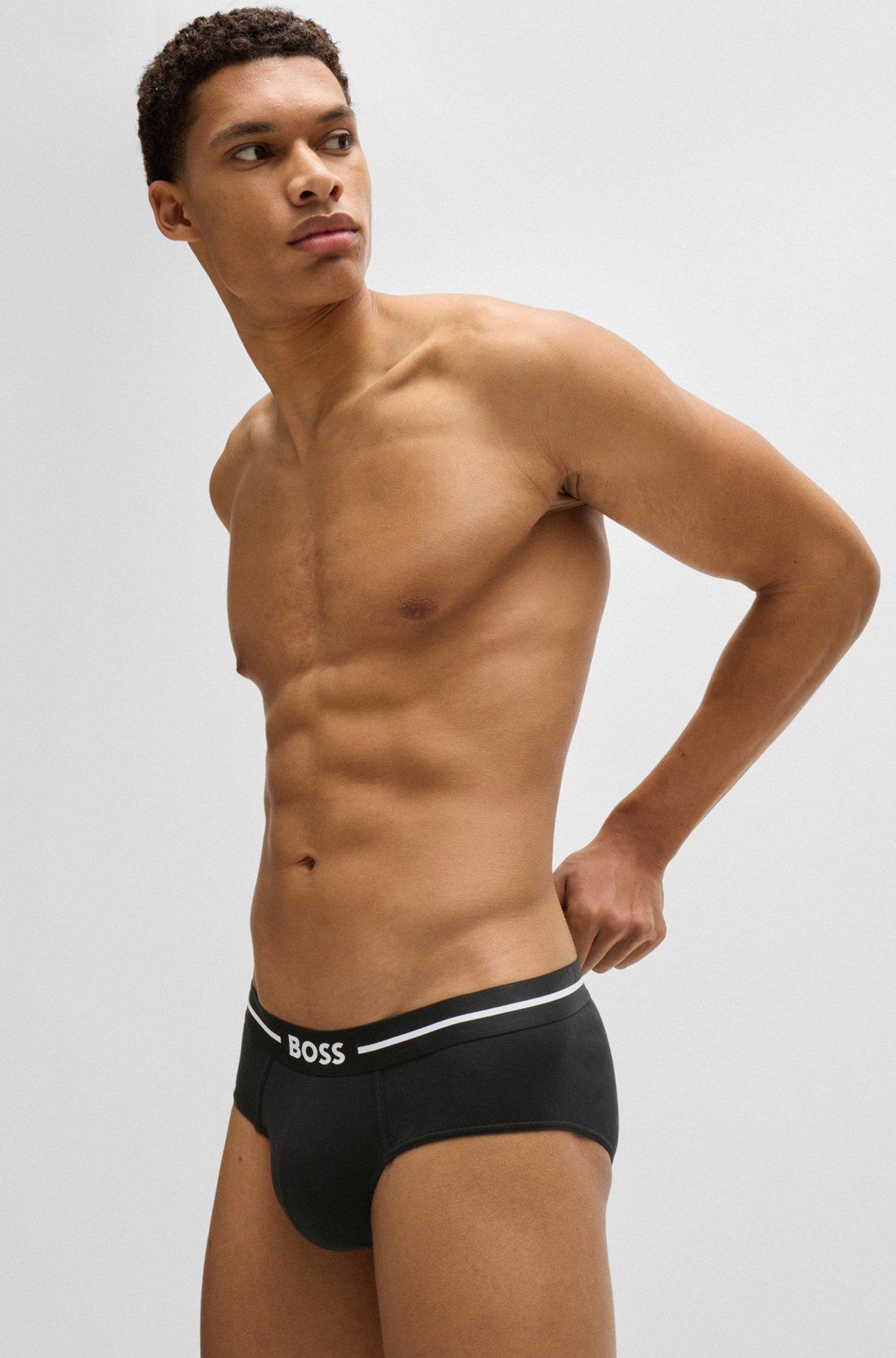 BOSS - Three-pack of stretch-cotton trunks with logo waistbands - Black Product Image