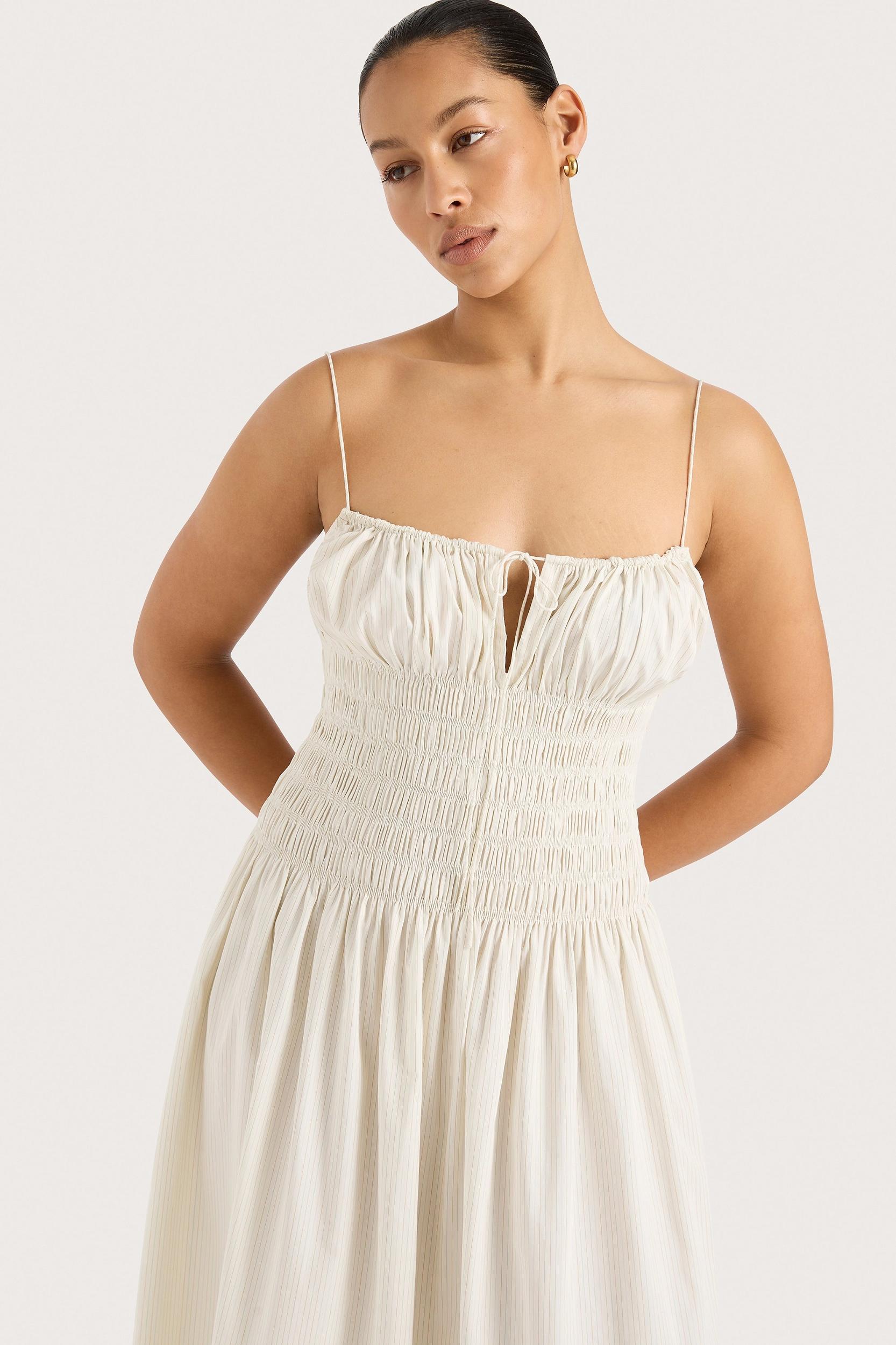 Aya String Maxi Dress Cream Pinstripe - Final Sale Product Image