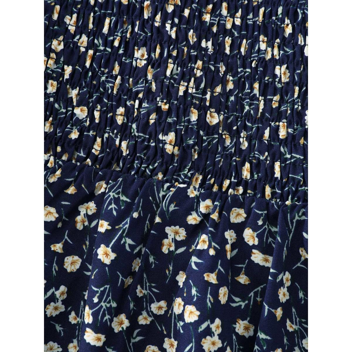 Plus Size Retro Floral Print Lace Trim Tank Top Women DarkBlue Timeless Woven ribbon&lace trim Heart neckline Elegant Tank Tops Camis BloomChic 10/M Product Image