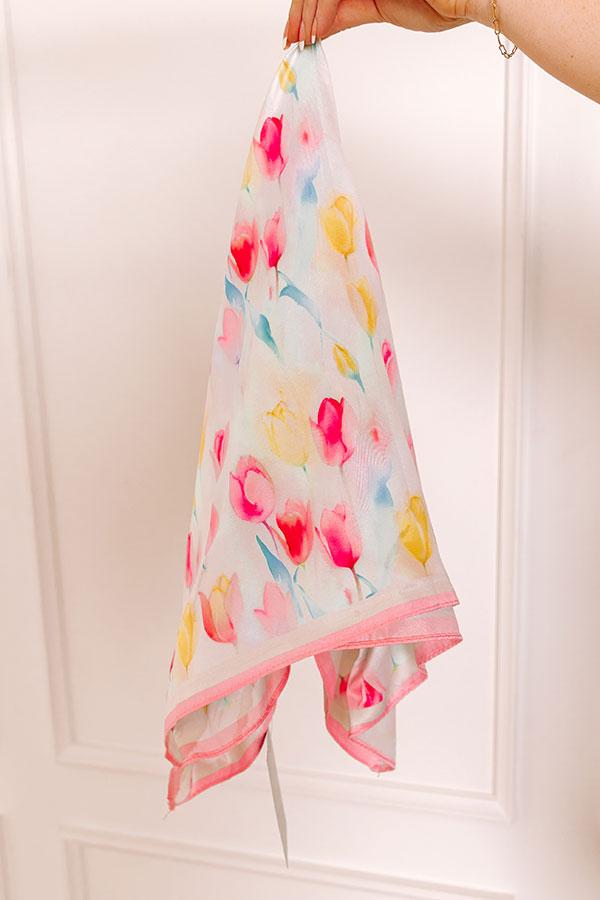 Tulip Fields Satin Scarf in Pink Product Image