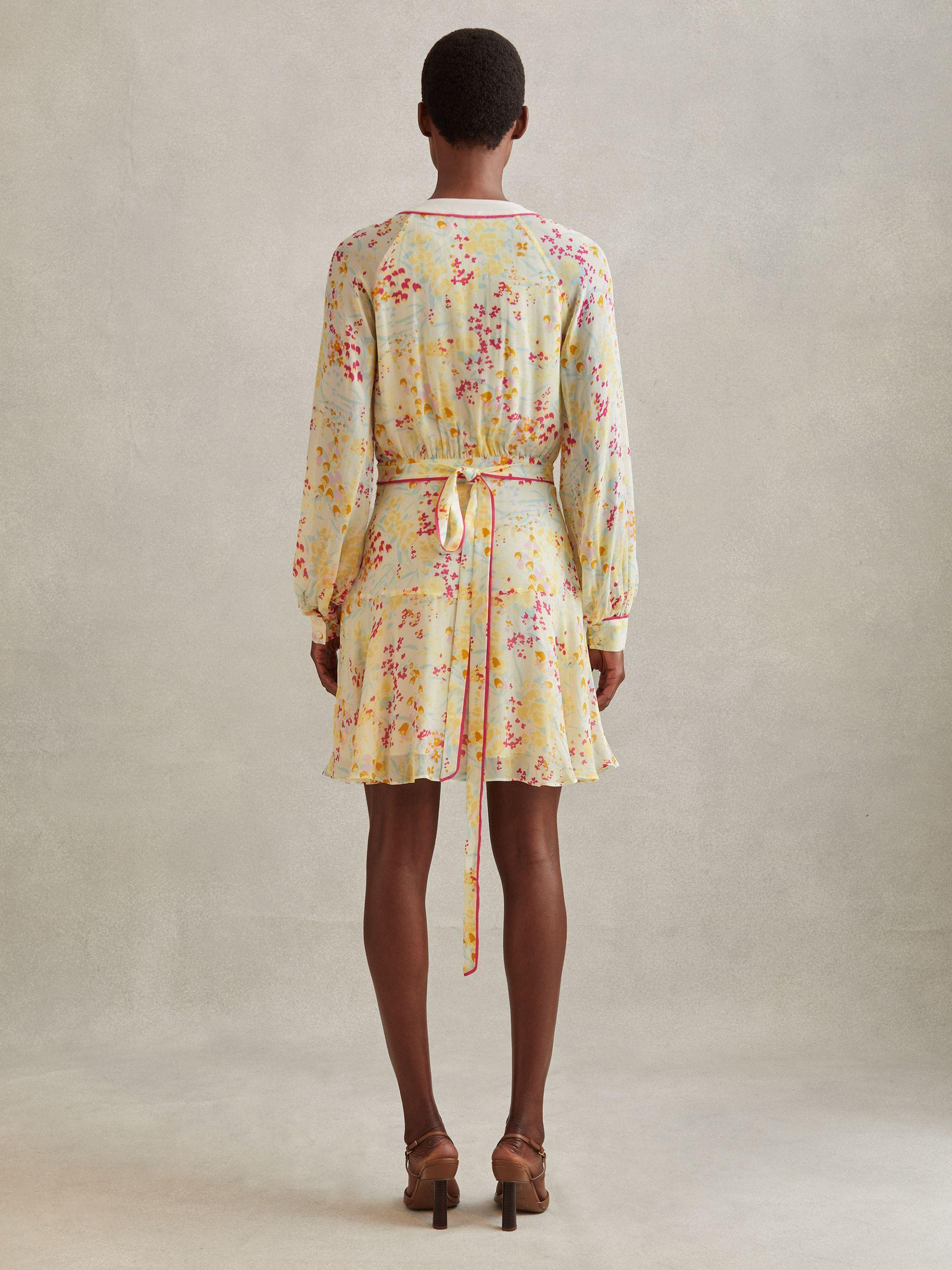 Floral Print Puff Sleeve Mini Dress in Pink/Yellow Product Image