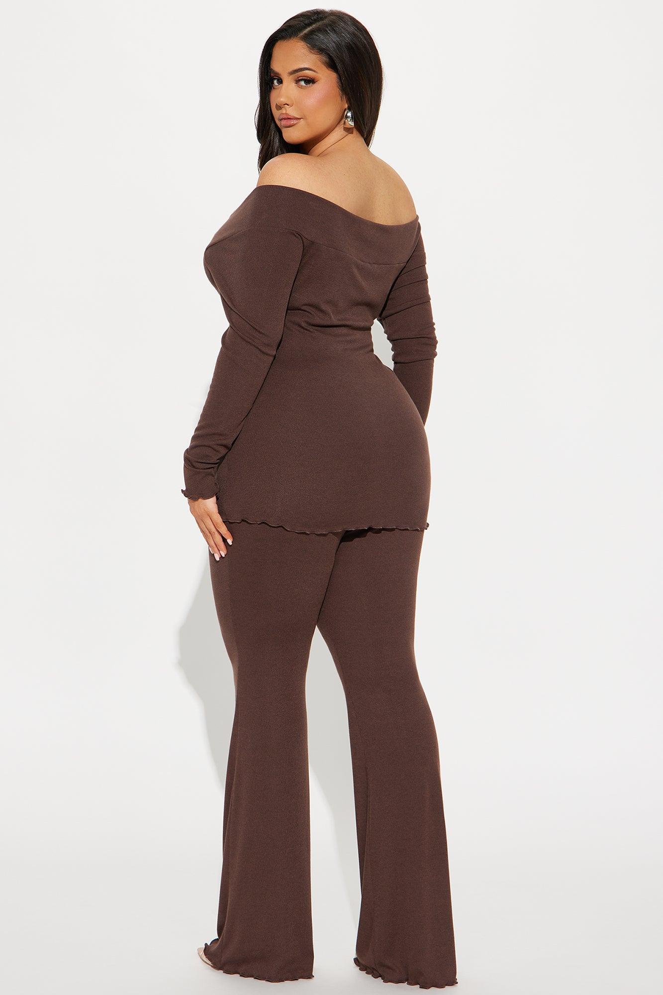 Stassi Off Shoulder Pant Set - Brown Product Image