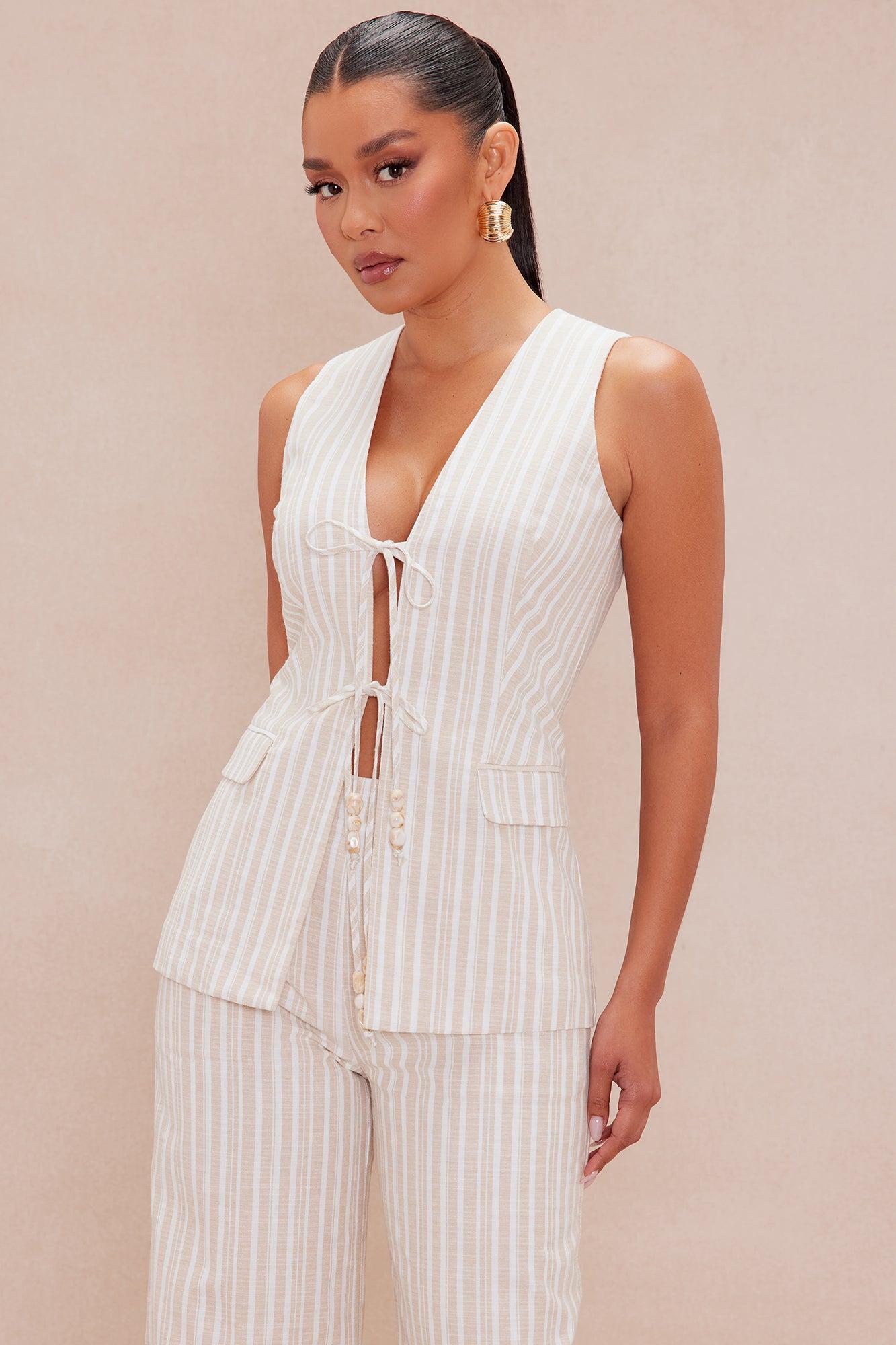 Paulina Striped Linen Pant Set - Sand/combo Product Image