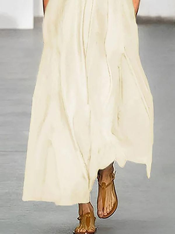 Loose Short Sleeves Flower-Embellished Split-Joint Round-Neck Maxi Dresses Product Image