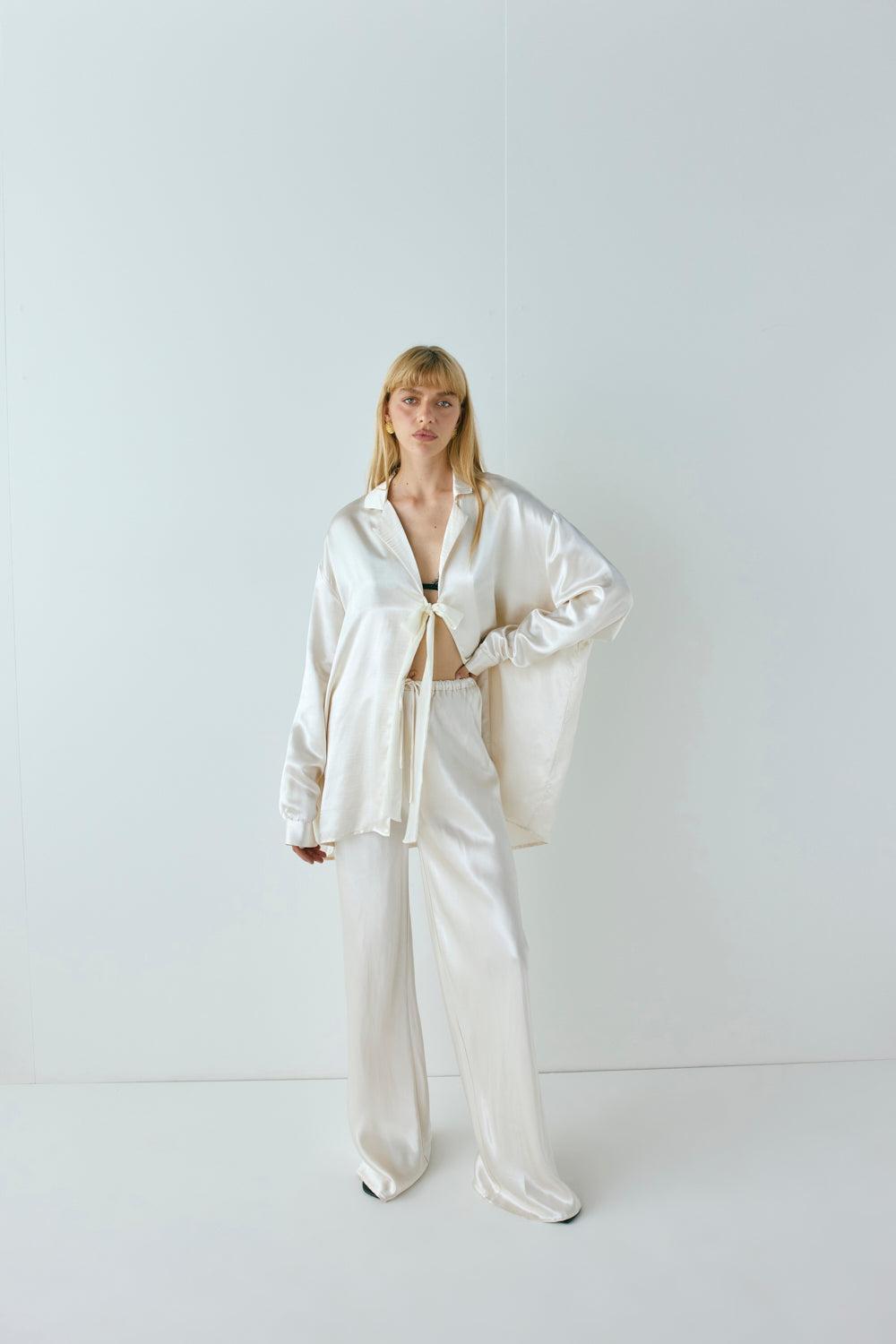 Rae Satin Pants Cream Product Image