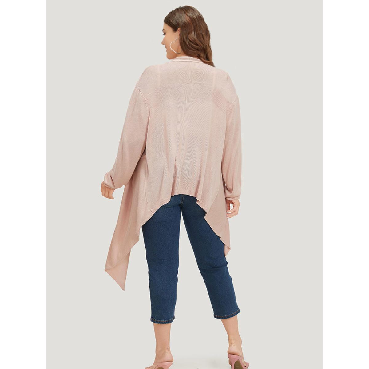 Plus Size Supersoft Essentials Solid Asymmetrical Hem Lapel Collar Cardigan DustyPink Women Casual Loose Long Sleeve Dailywear Cardigans BloomChic 18-20/2X Product Image