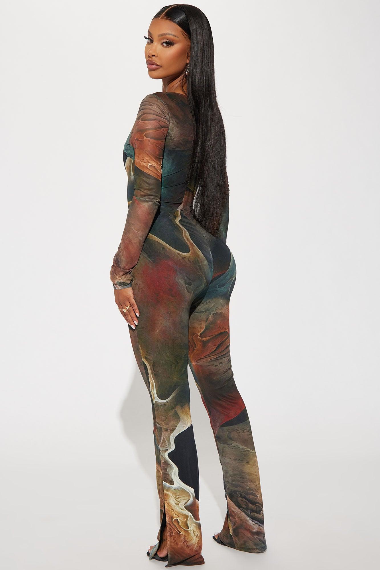 Lost In A Trance Mesh Jumpsuit  - Olive/combo Product Image