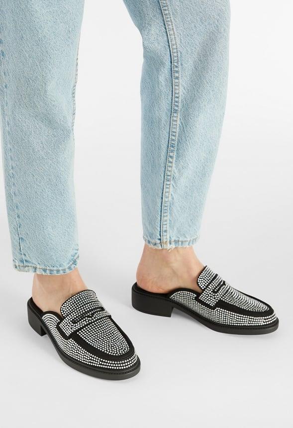 JustFab Margaux Platform Loafer Pump Womens Black/ White Size 8.5 Product Image