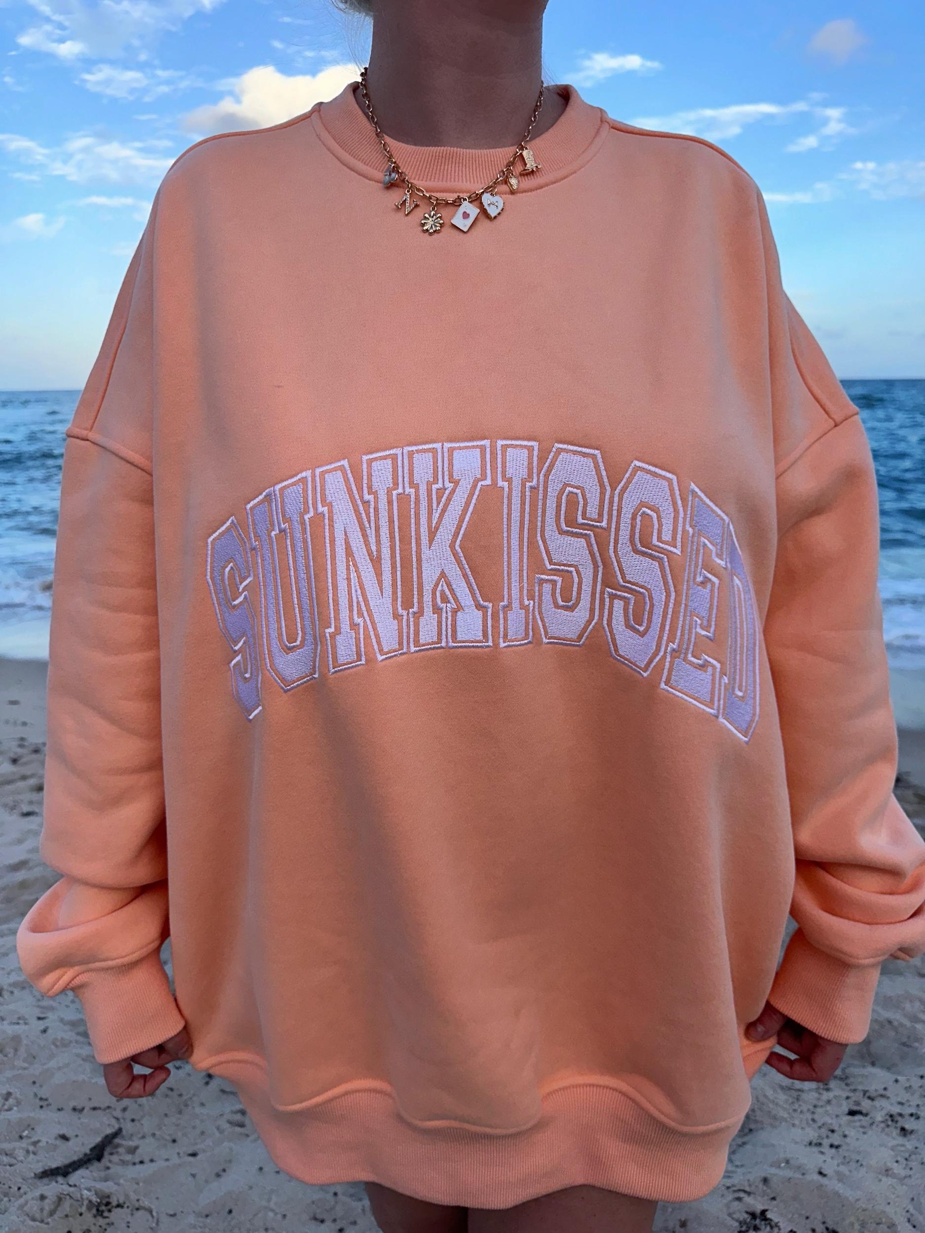 Sherbet Orange Varsity Embroider Sweatshirt Product Image