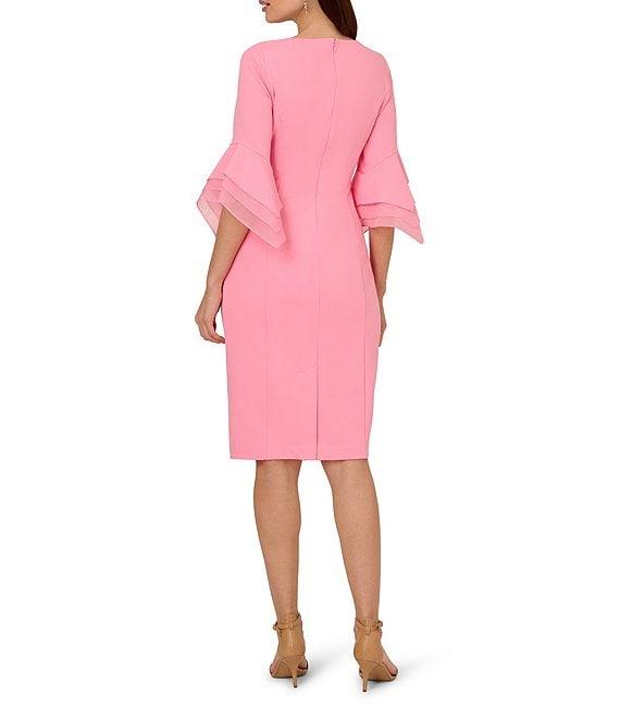 Adrianna Papell Stretch Crepe 3/4 Bell Sleeve Boat Neck Sheath Dress Product Image