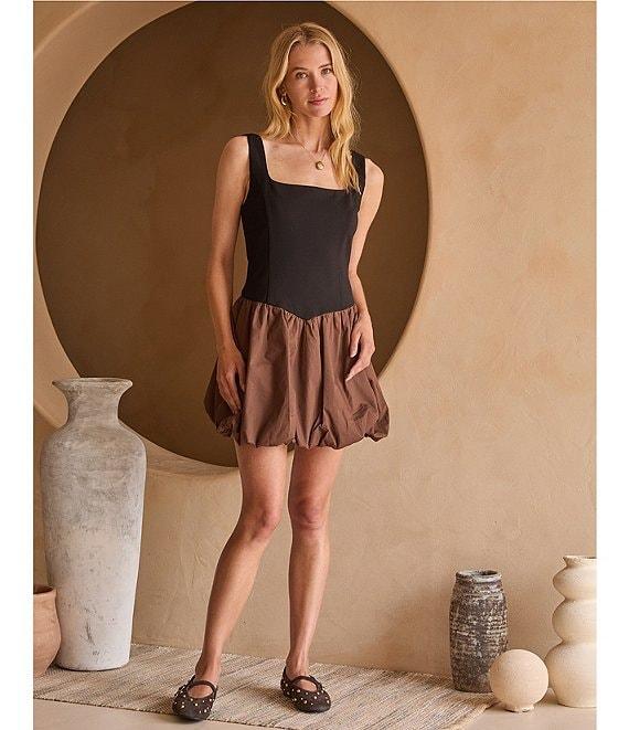 Skies Are Blue Colorblock Square Neck Bubble Hem Drop Waist Mini Dress Product Image