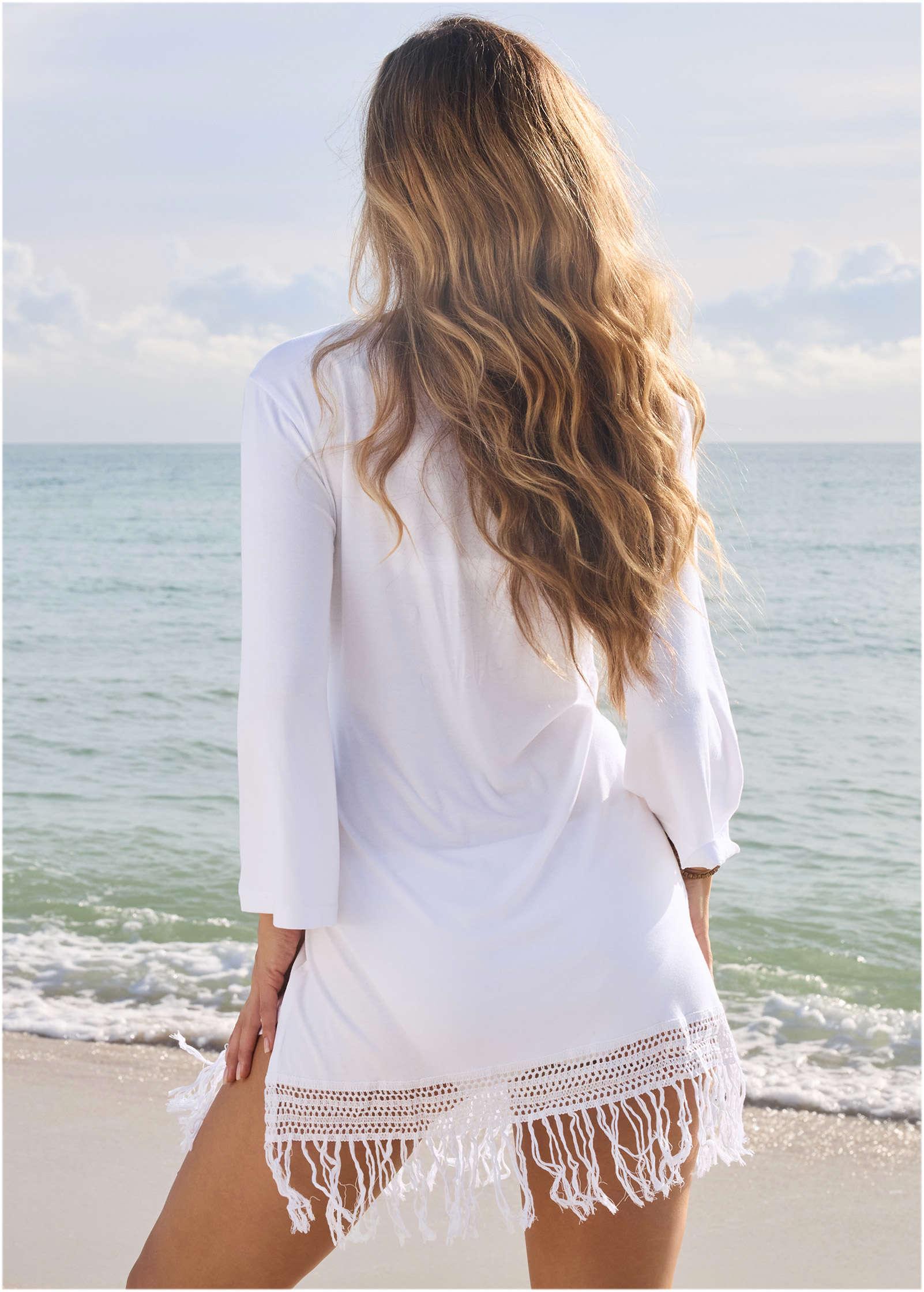 Knit Tunic Cover-Up Dress - White Product Image