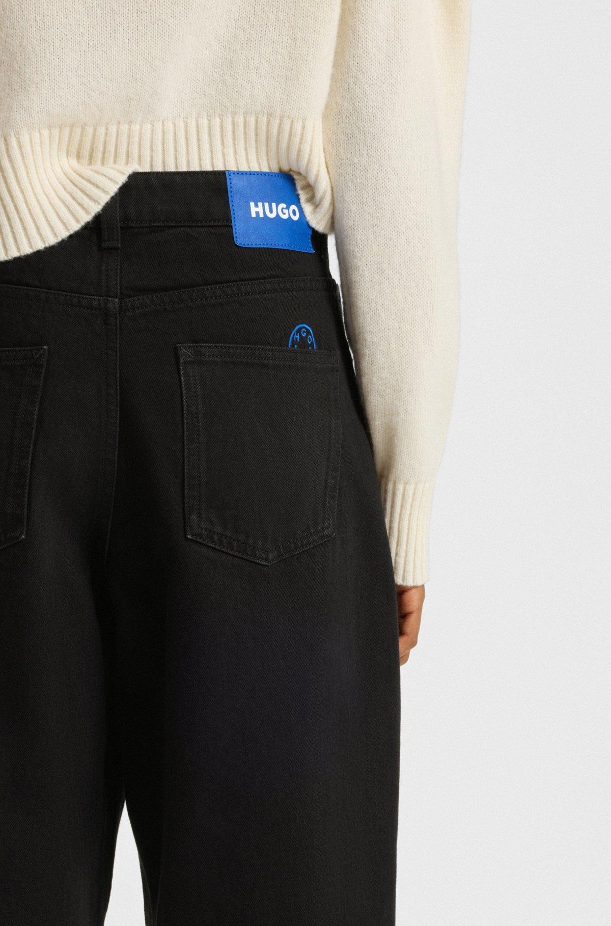 HUGO - Loose-fit jeans in black stretch denim - Black Product Image