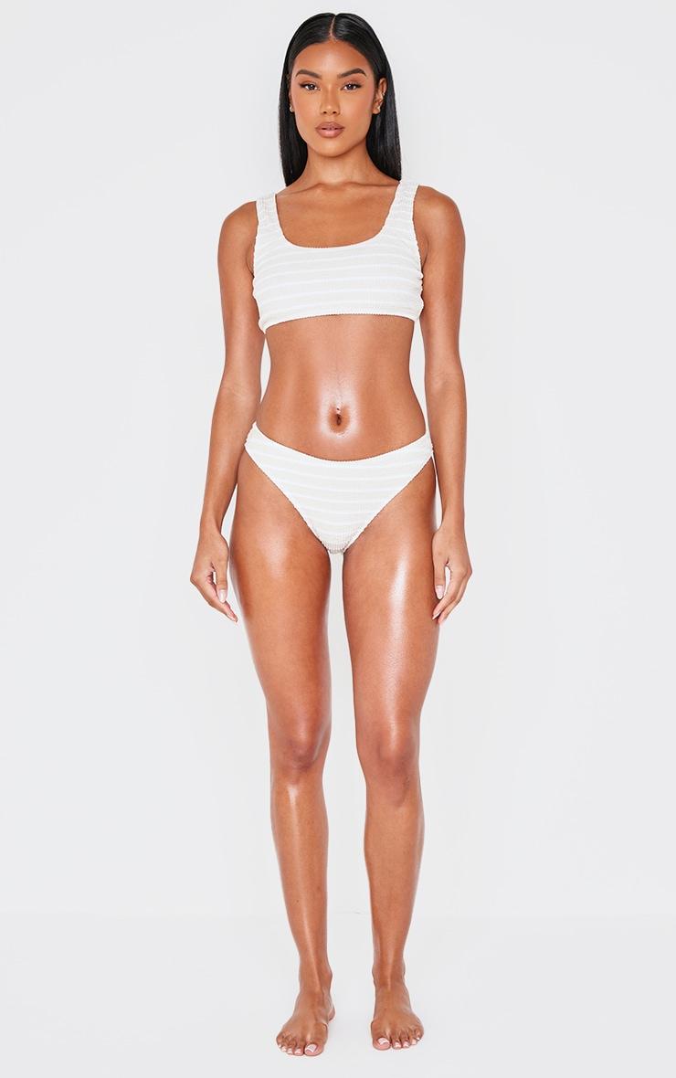 Cream Striped Crinkle Tanga Bikini Bottoms Product Image
