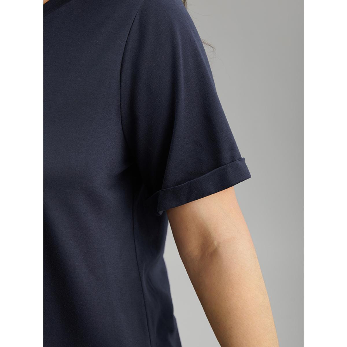 Plus Size Art & Design Embroidered Crew Neck T-shirt Indigo Women Casual Printed Art&design Dailywear T-shirts BloomChic 26/4X Product Image