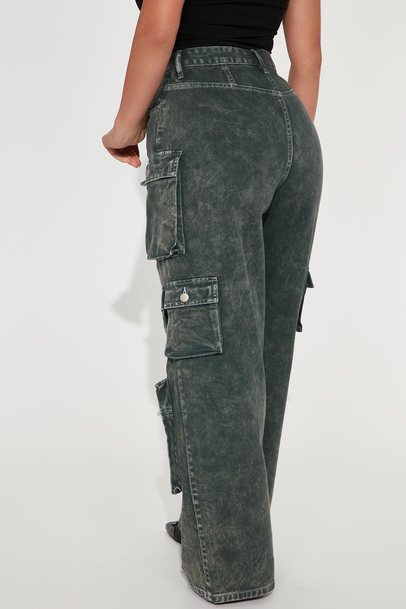 Petite Lily High Rise Cargo Jeans - Green Product Image