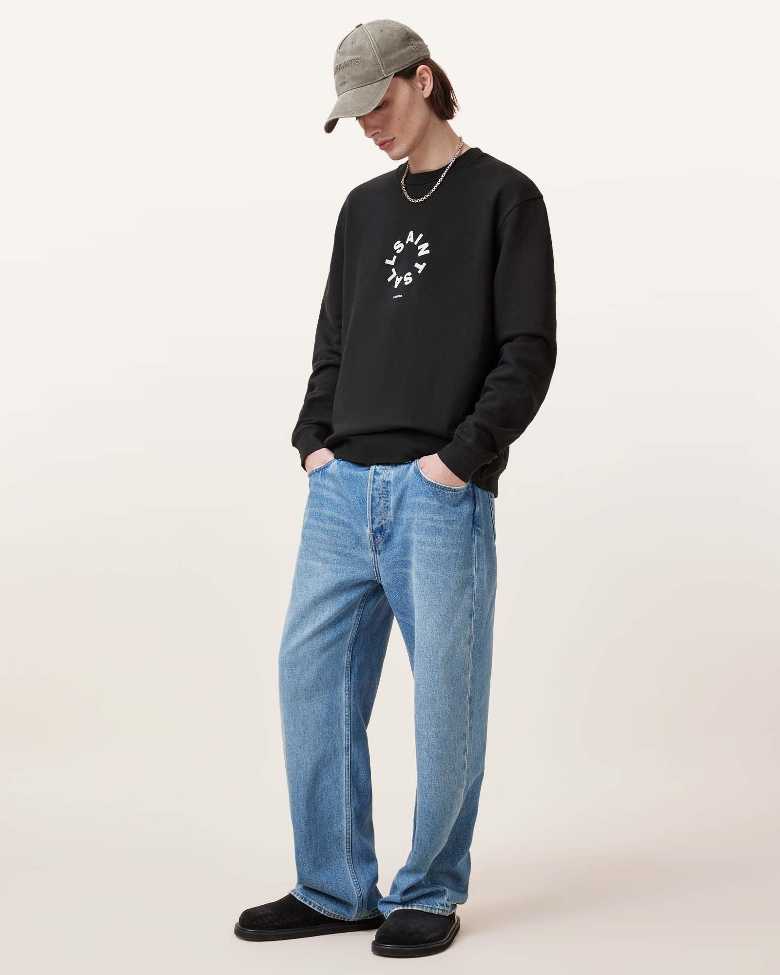 Tierra Oversized Crew Neck Logo Sweatshirt Jet Black | ALLSAINTS US Product Image