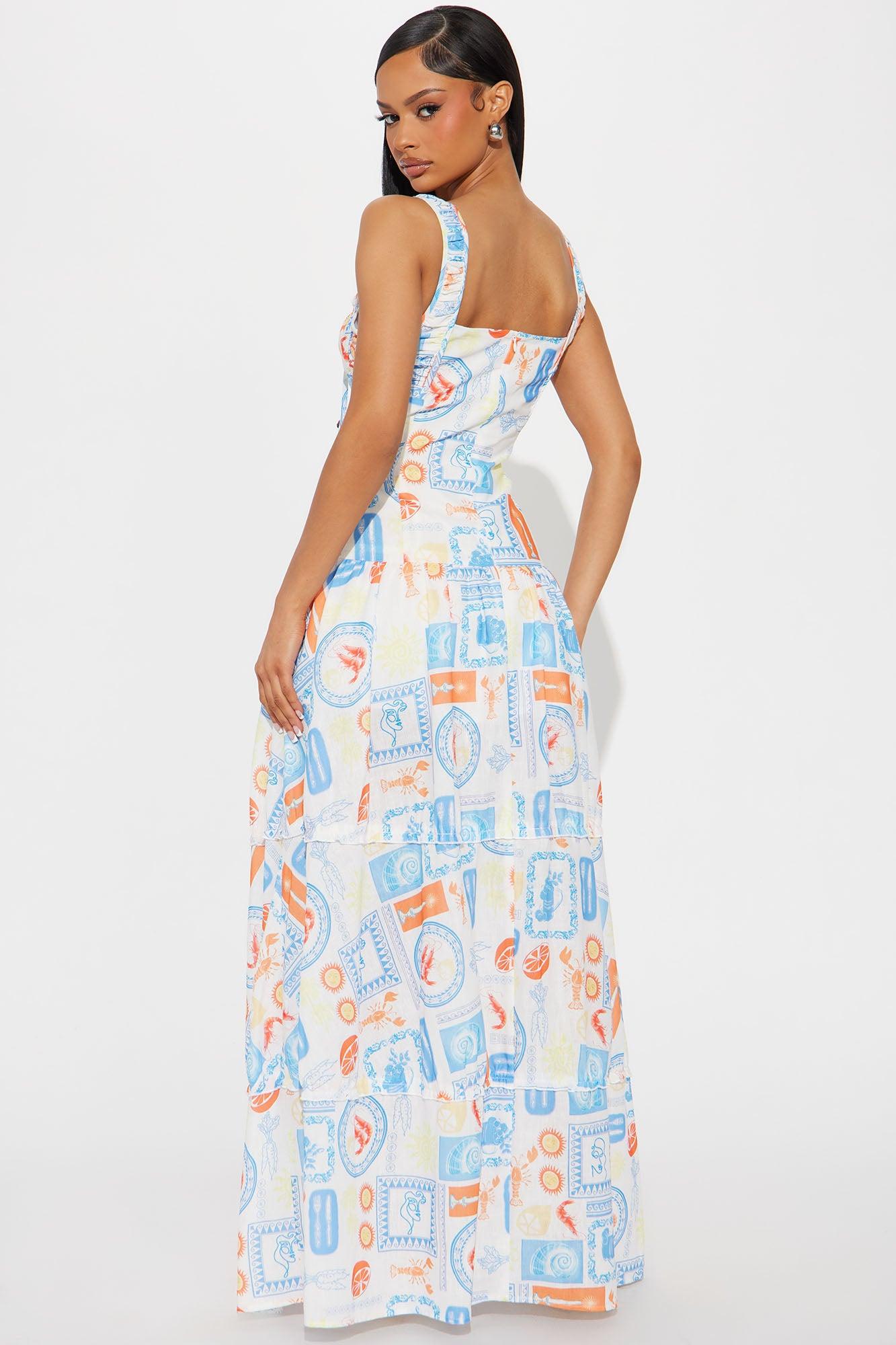 Paradiso Linen Maxi Dress - Blue/combo Product Image