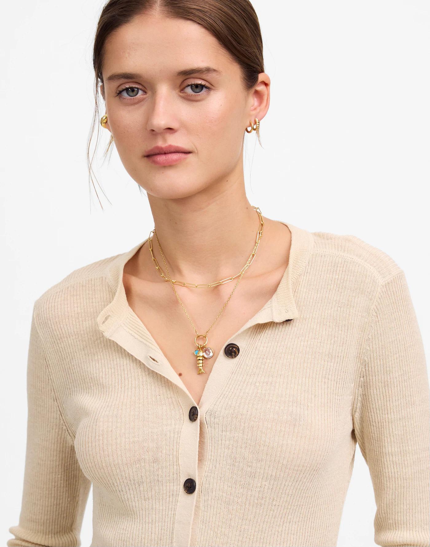 Linen-Blend Crewneck Cardigan Product Image
