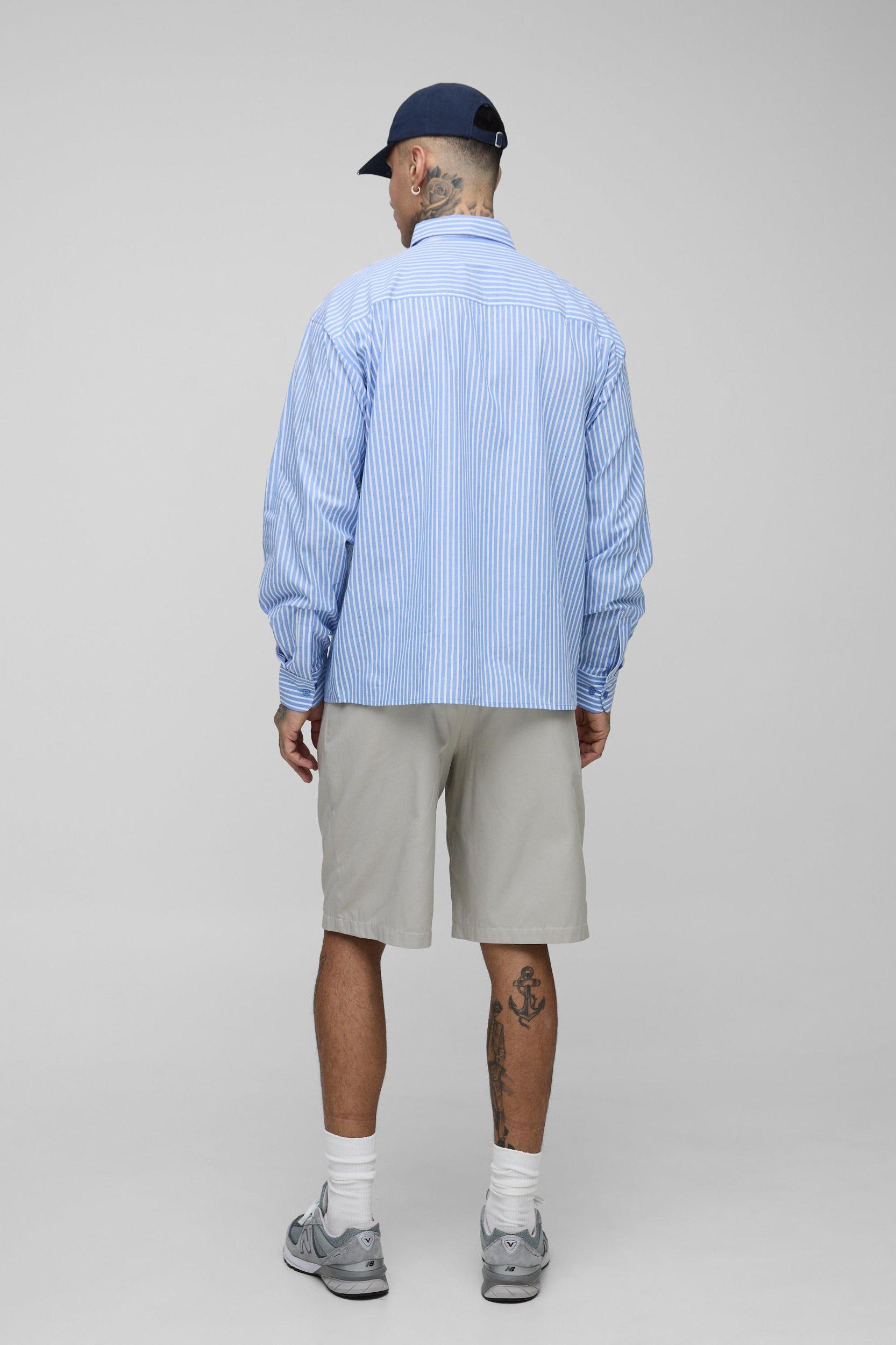 Tall Stripe Oversized Long Sleeve Shirt | boohooMAN USA Product Image