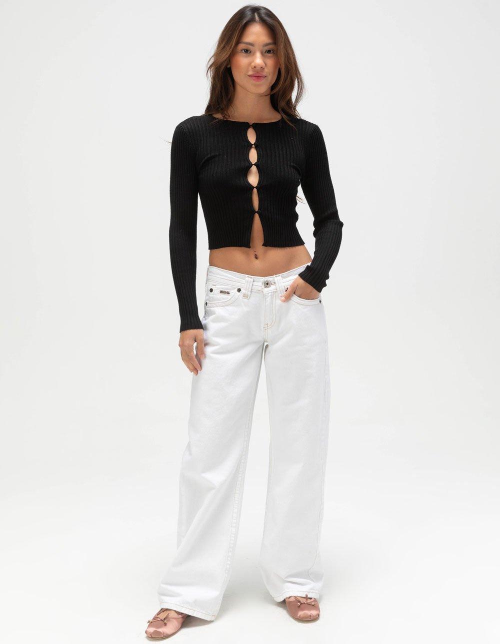 BDG Urban Outfitters Peyton Womens Button Up Cut-Out Top - BLACK Product Image