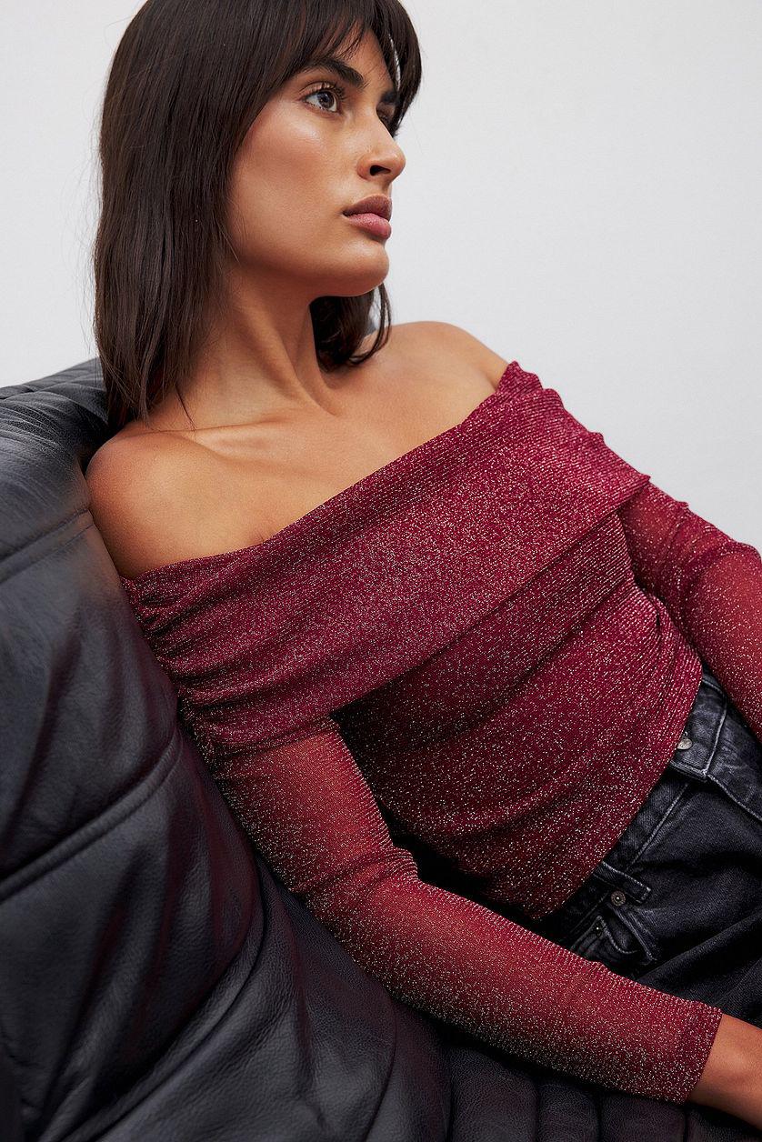 Off Shoulder Glitter Mesh Top Product Image