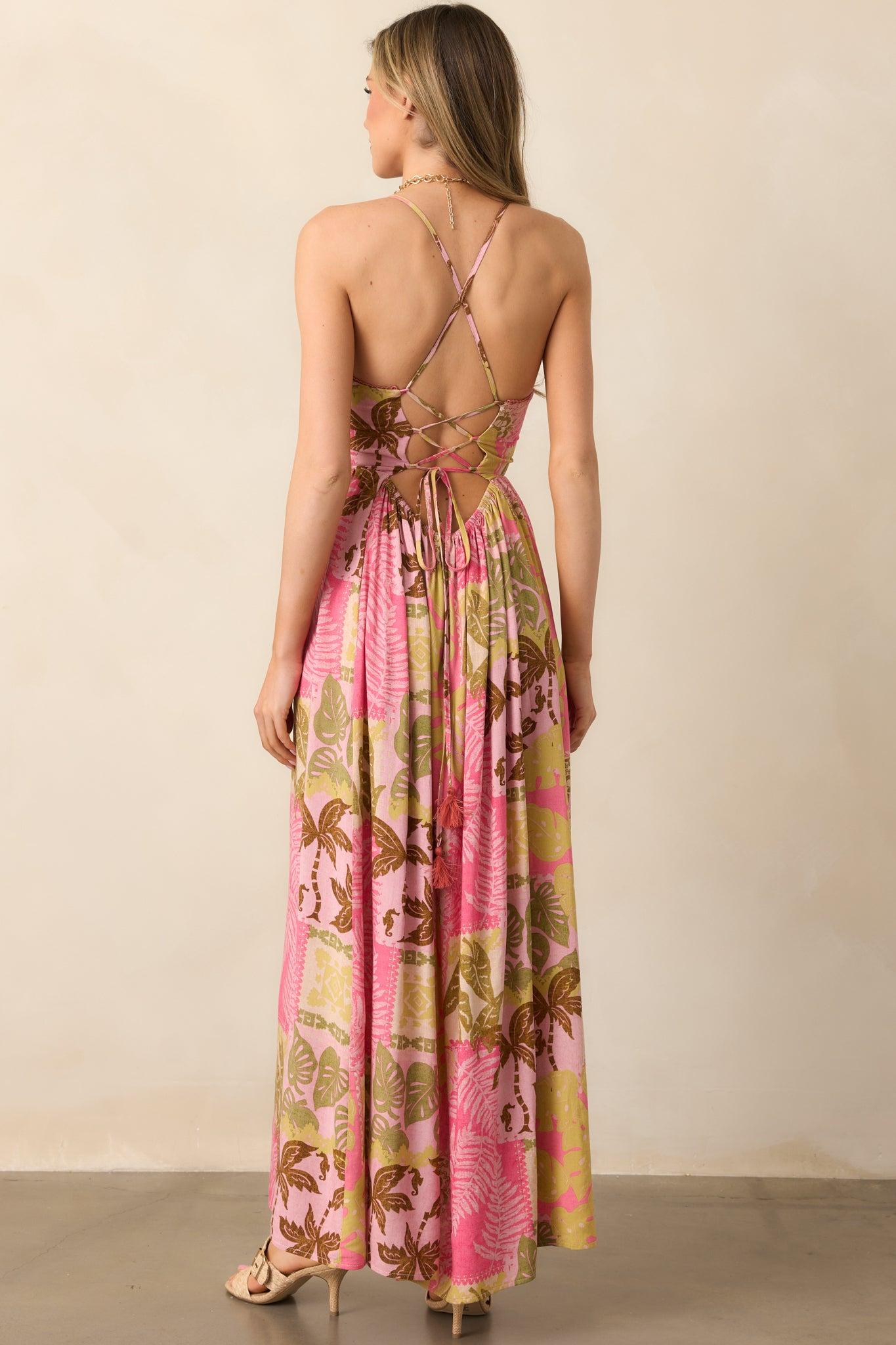 Just Passing Through Pink Tropical Print Maxi Dress Product Image