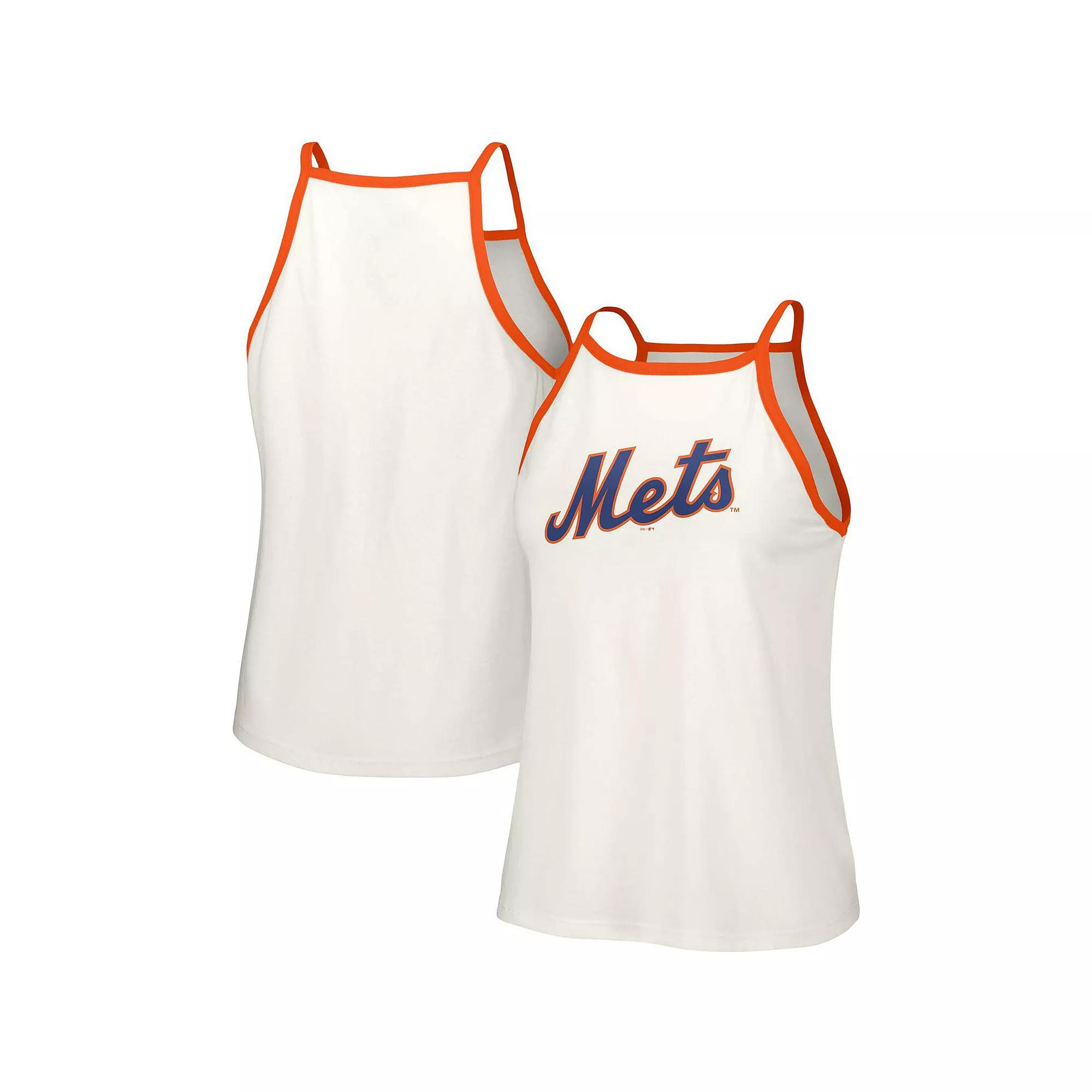 Women's Lusso White New York Mets Nadine Halter Tank Top,  Product Image