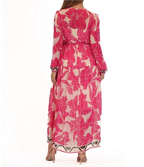 Julia Jordan Split V Neckline Floral Printed Long Sleeve Maxi Dress Product Image