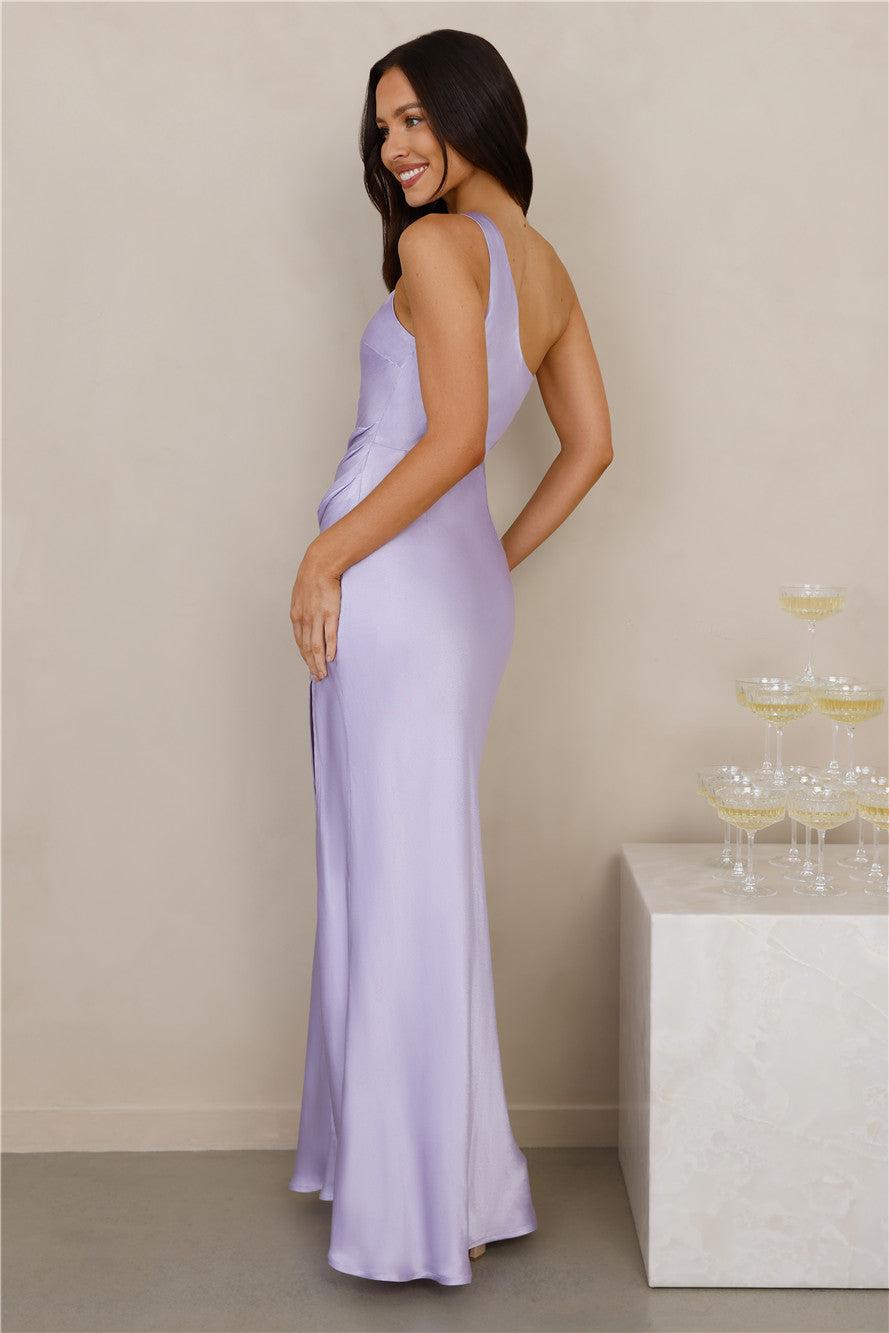 The Aurora One Shoulder Satin Maxi Dress Lilac Product Image