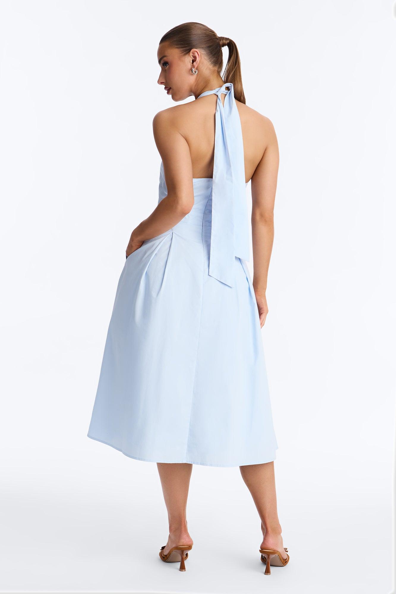 Aleah Halter Corset Midi Dress - SkyBlue Product Image