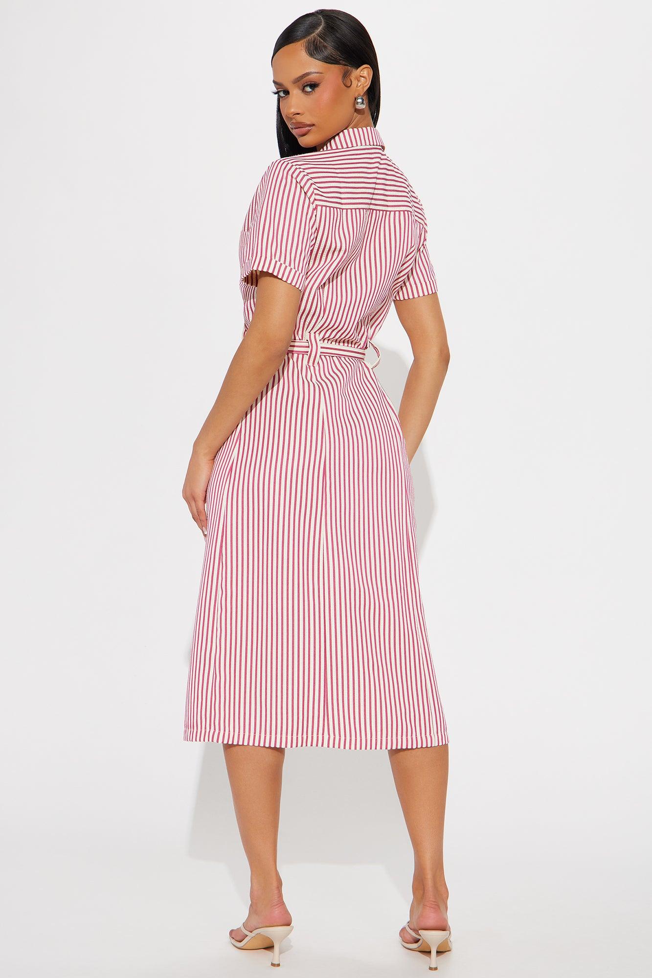 Beach House Getaway Striped Midi Dress - Red/combo Product Image
