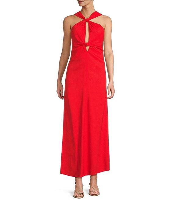 Antonio Melani Bronwyn Linen Blend Halter Neck Sleeveless A-Line Maxi Dress Product Image