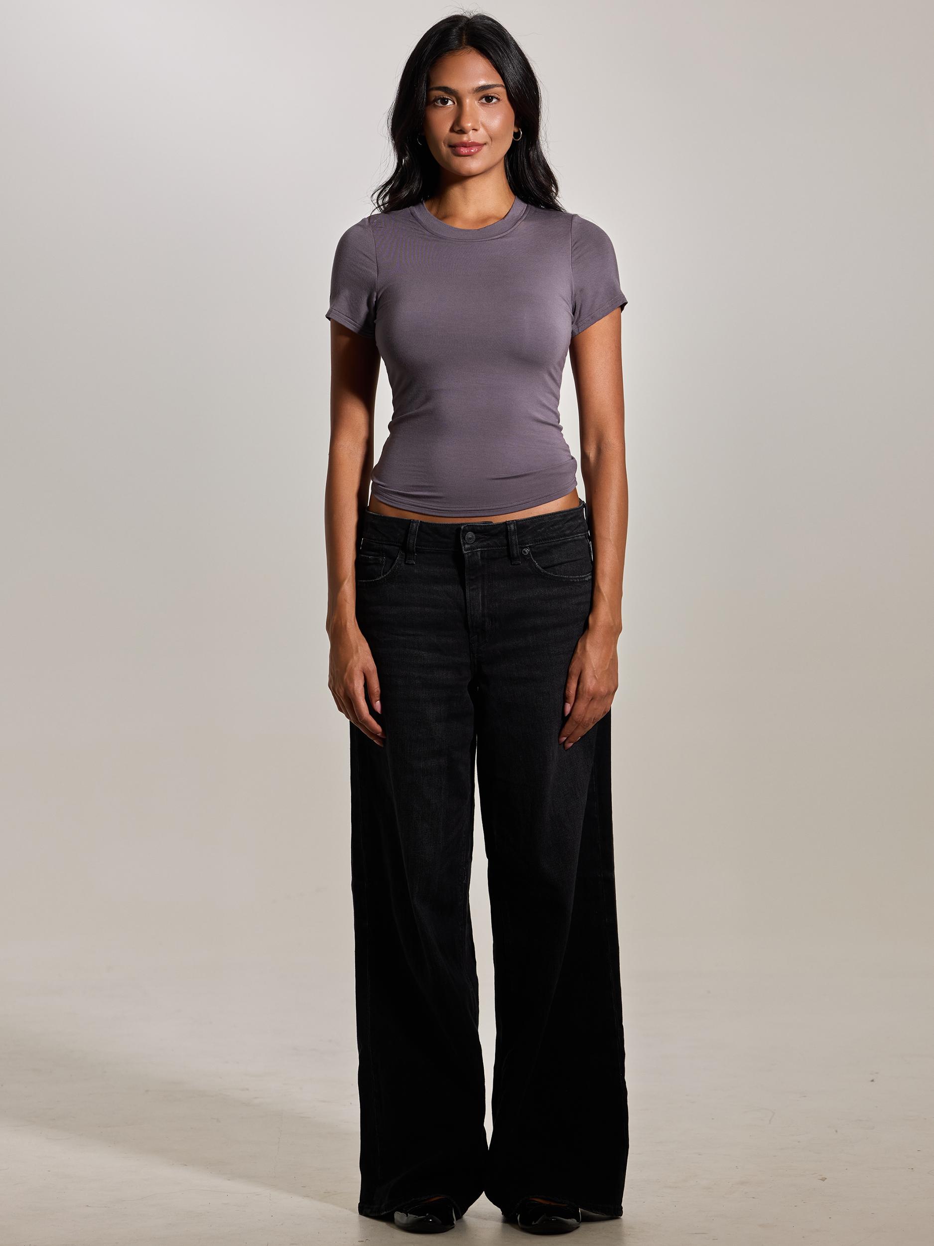 Solid Crew Neck Braless T-Shirt Product Image