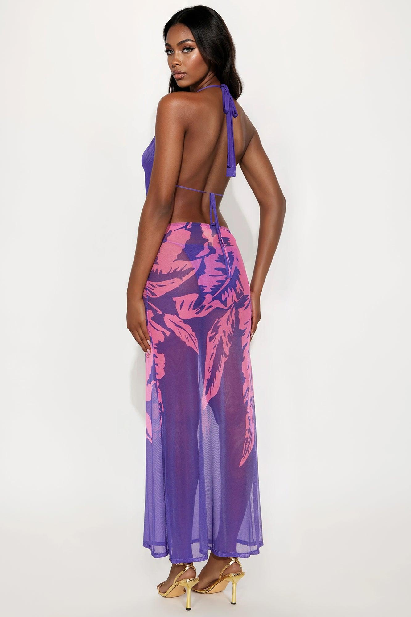 Raelyn Cowl Neck Mesh Maxi Dress - Purple/combo Female Product Image